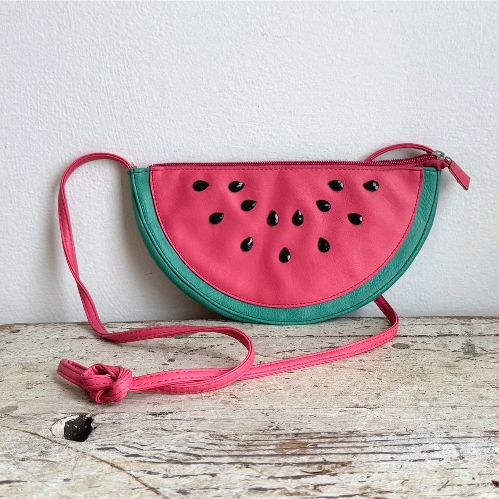 Kids Watermelon Slice Crossbody Bag Pink Green Fruit Purse NB172119
